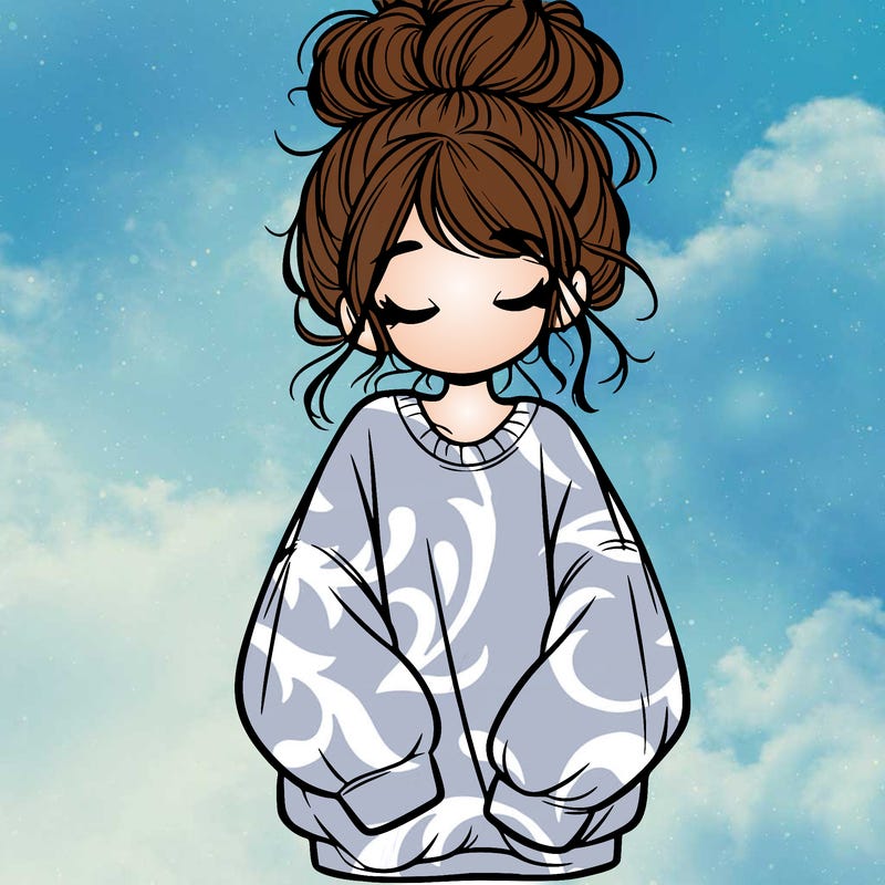 girl with baggy sweatshirt and messy bun