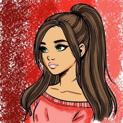 realistic girl with a high ponytail