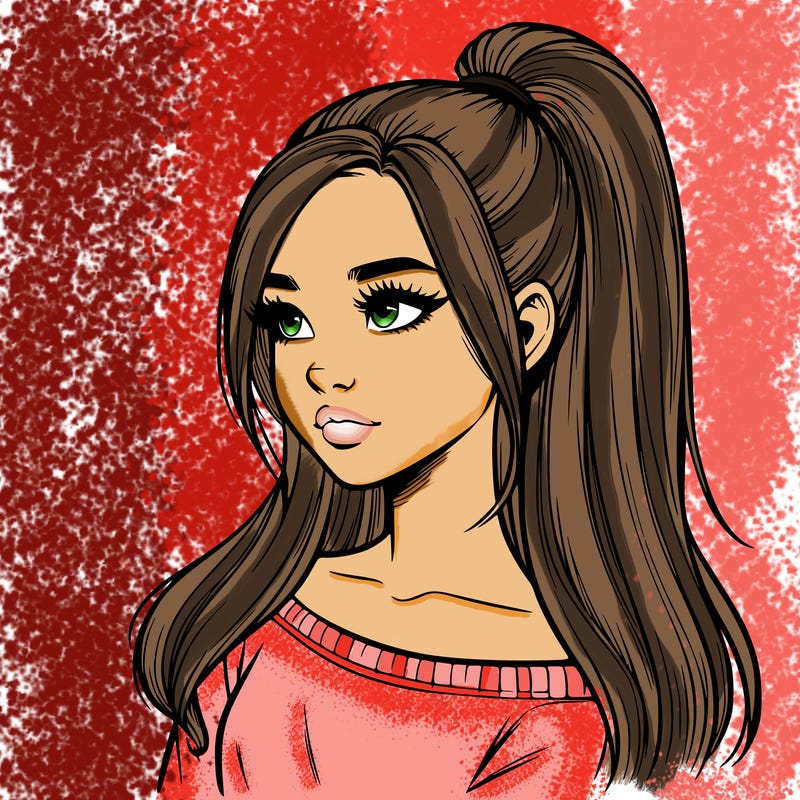 realistic girl with a high ponytail