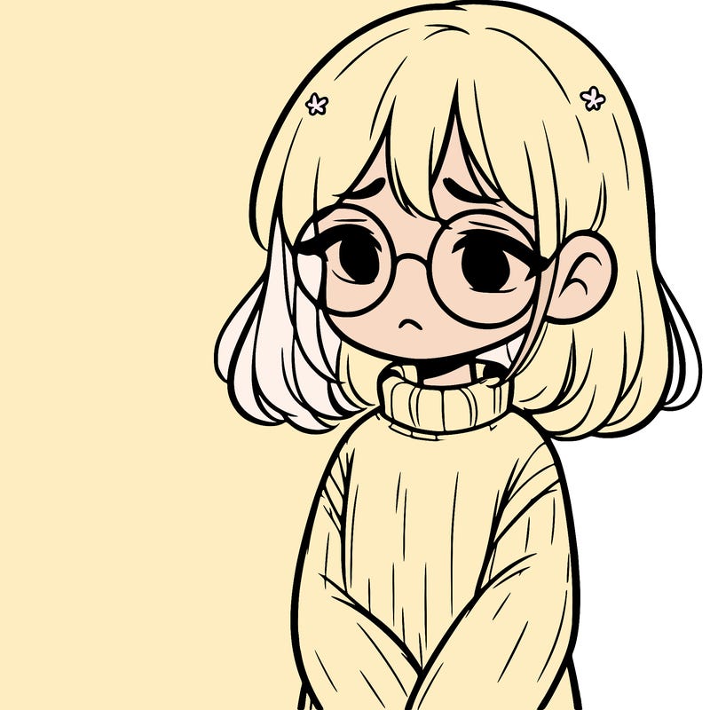 sad girl with glasses in a sweater