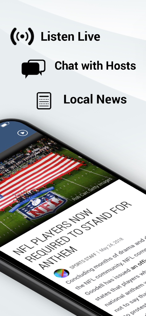 Fox Sports Utah - Screenshot do aplicativo Fox Sports Utah mostrando Listen Live, Chat with Hosts e recursos de Local News