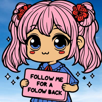 cute girl with a sign that says follow me for a follow back