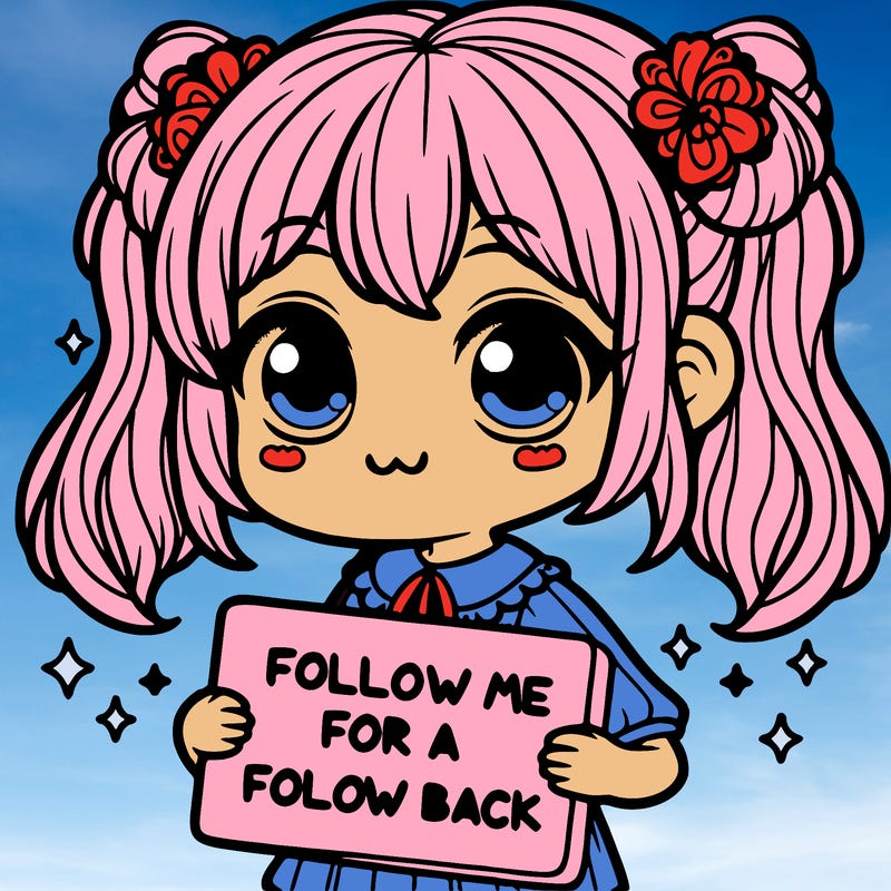 cute girl with a sign that says follow me for a follow back