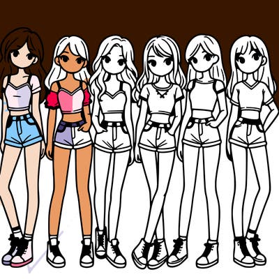 a group of girls wearing crop tops and shorts