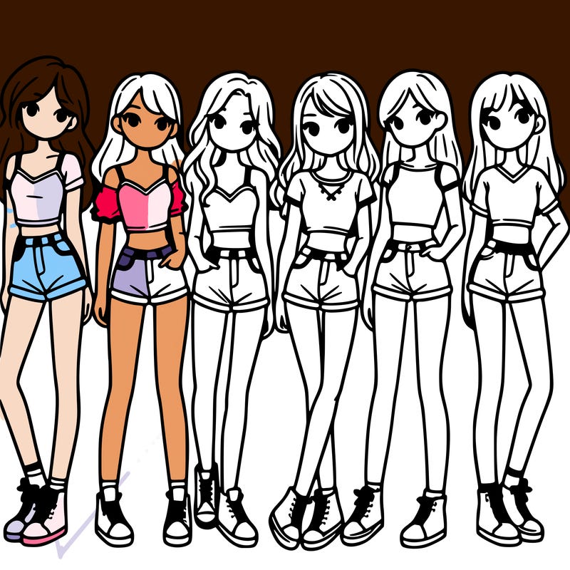 a group of girls wearing crop tops and shorts