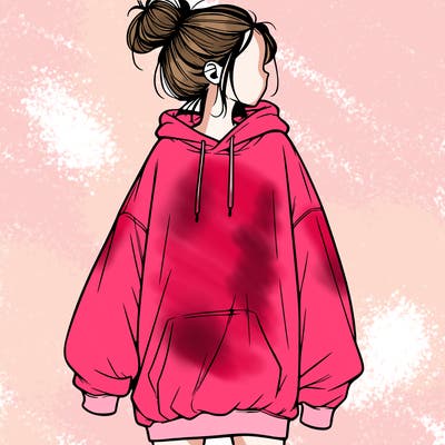 realistic girl with a oversized sweatshirt on and a bun