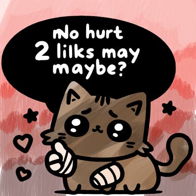 cute cat thats been hurt saiying 2 likes maybe
