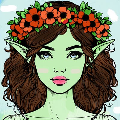 realistic female elf with flower crown