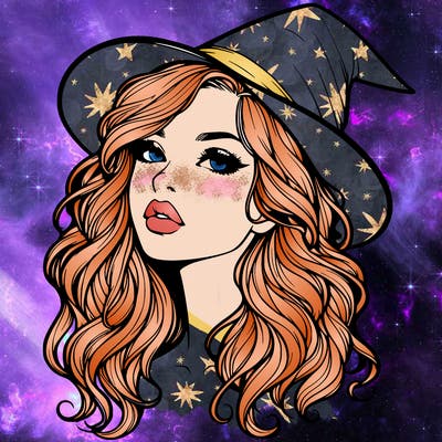realistic witch girl with wavy hair and lips
