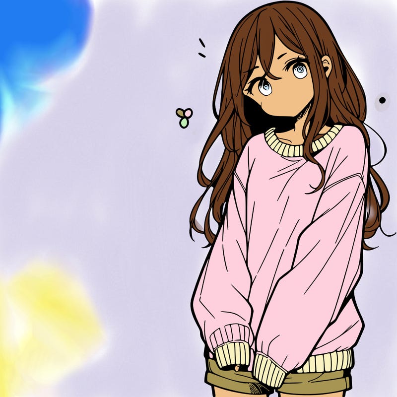 manga teen girl  in a sweater and baggy pants