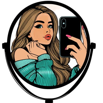 realistic girl taking mirror selfie beautiful