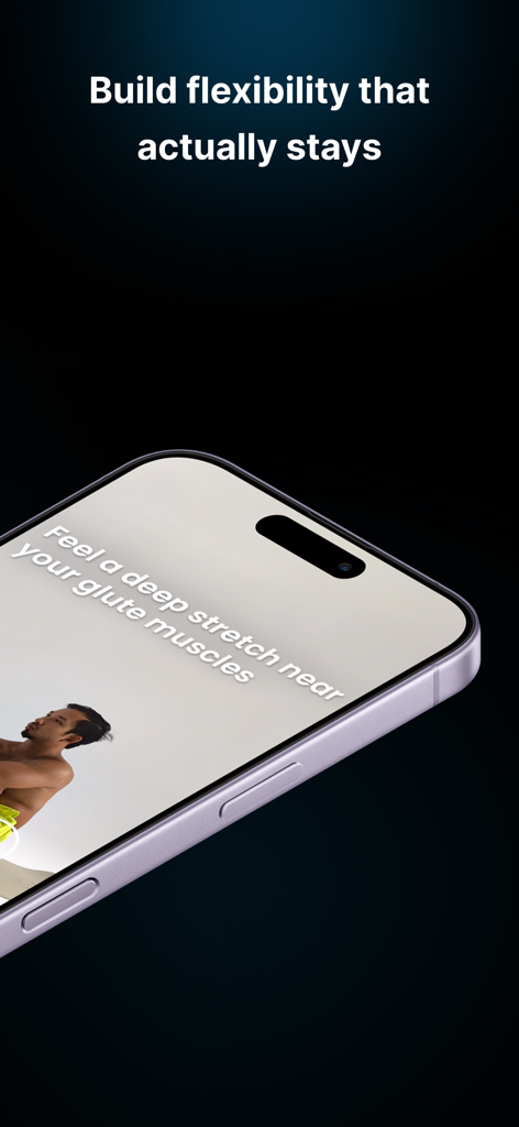 Limber app on iPhone showing a glute stretch tutorial for flexibility