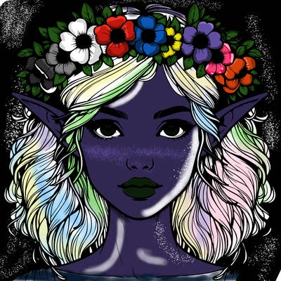 realistic female elf with flower crown