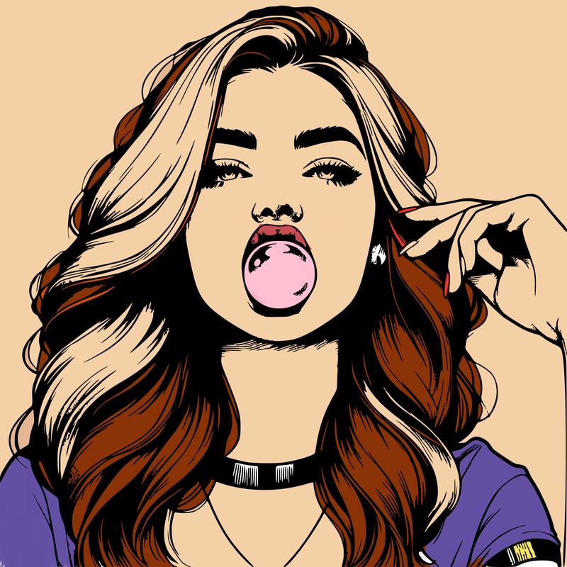 realistic girl chewing gum sassy vibes