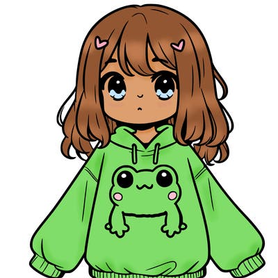 girl wearing frogging sweatshirt