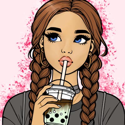 realistic girl with braided hair drinking boba