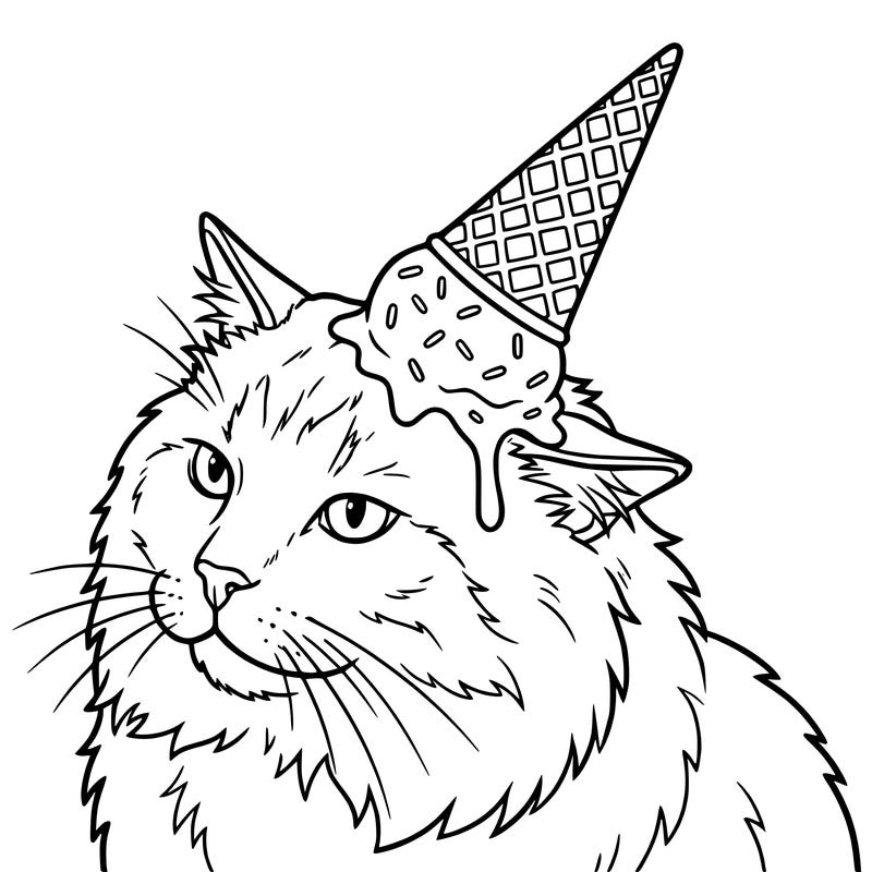 a cat with a ice cream cone on its head