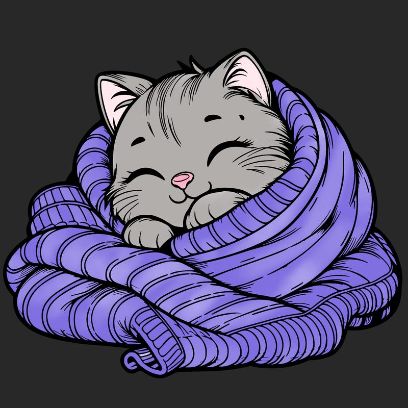 realistic cozy cat in a blanket