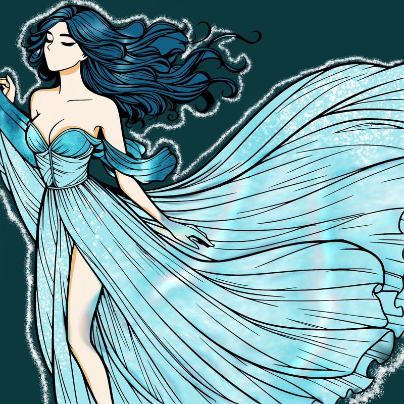 realistic woman in dress flowing the the wind