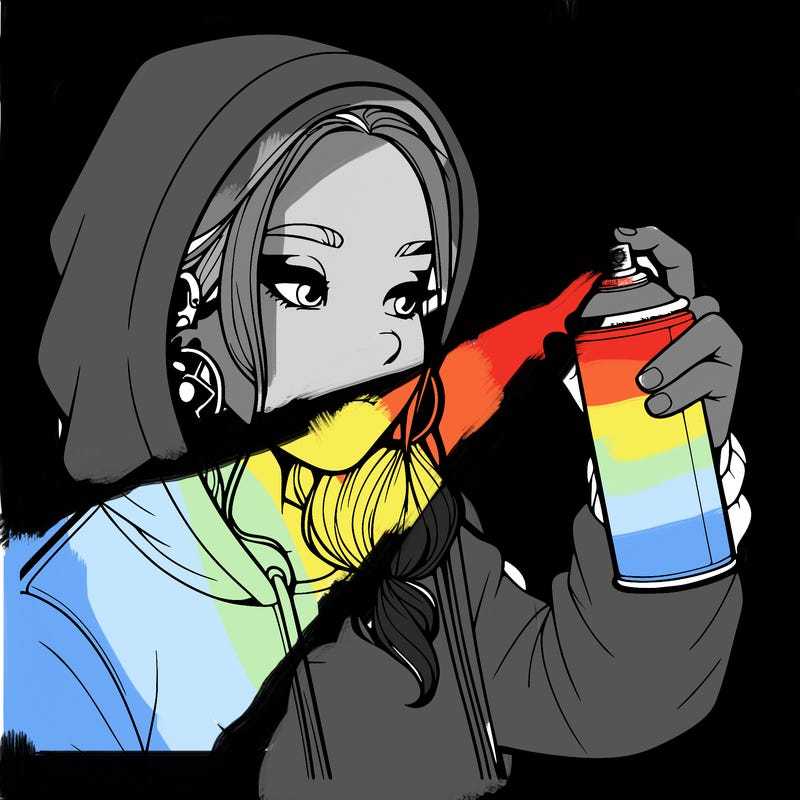 a realistic girl, spray painting