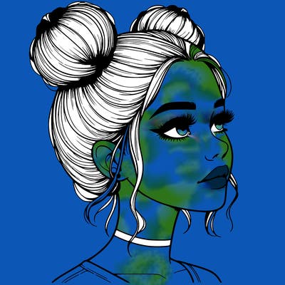 realistic girl with buns on the top of her head