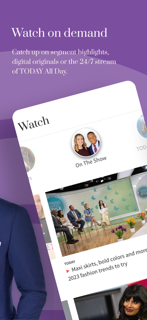 TODAY Show - The TODAY Show app interface featuring watch on demand video segments and lifestyle highlights