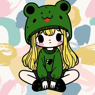 a girl wearing a frog hat and some frog socks