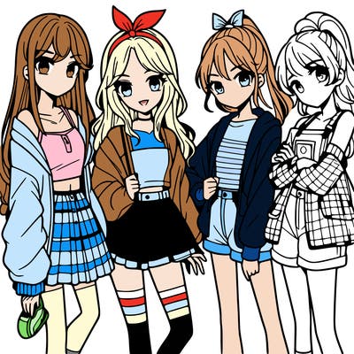 teen manga girls group of 4
