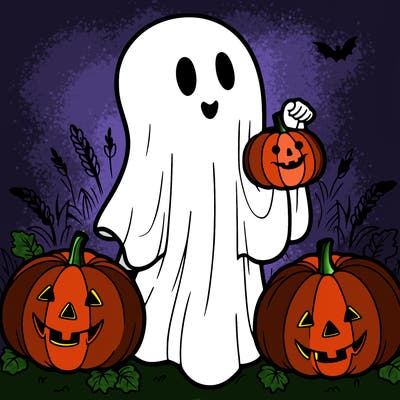 ghost with pumpkins