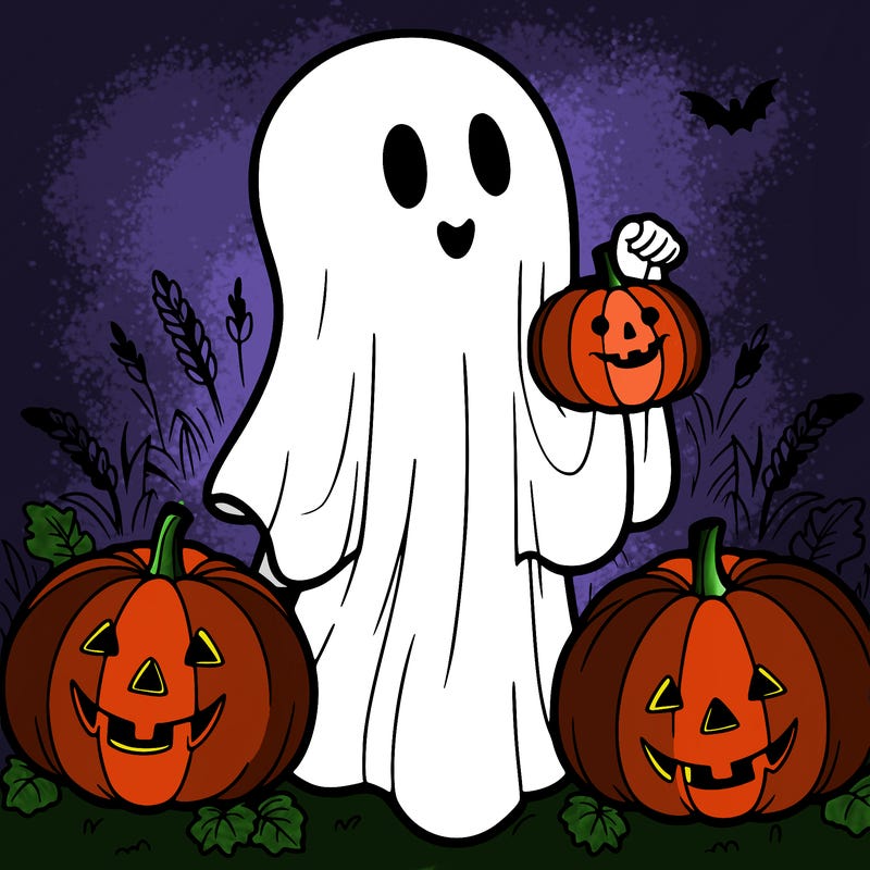 ghost with pumpkins
