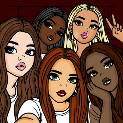 group of teen girls friends y2k up close in a selfie