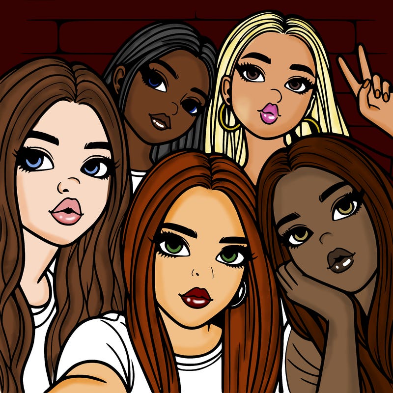 group of teen girls friends y2k up close in a selfie