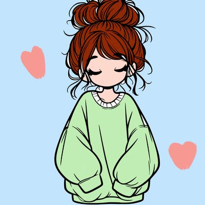 girl with baggy sweatshirt and messy bun