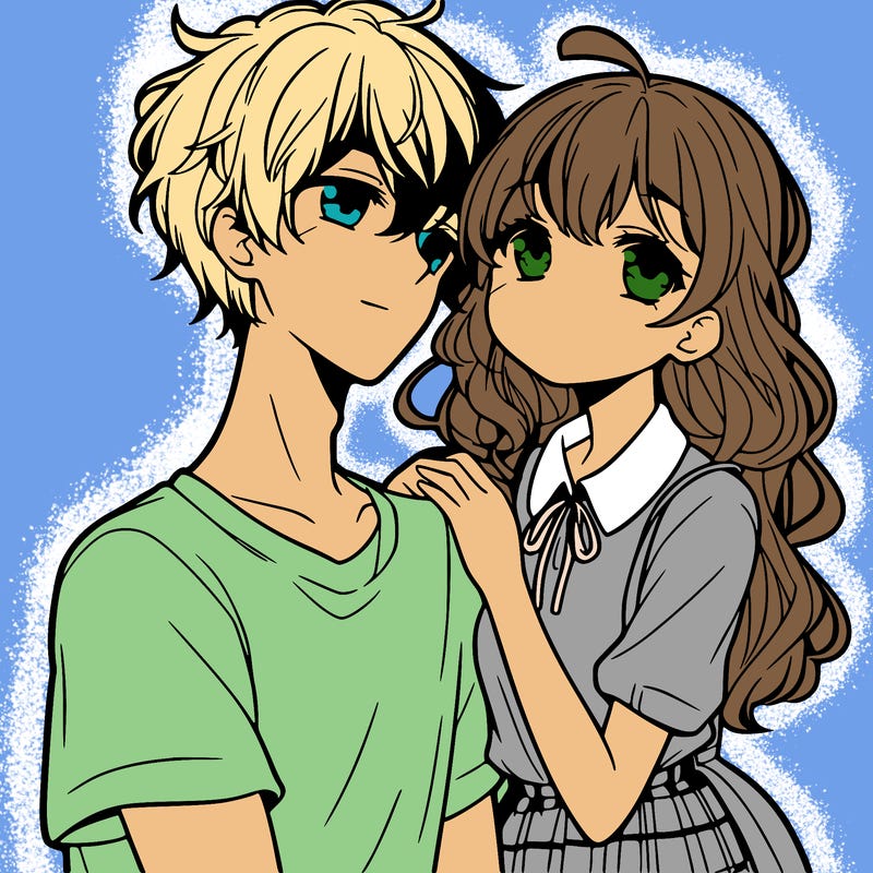 teen boy and girl anime in love