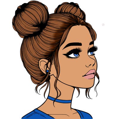 realistic girl with buns on the top of her head
