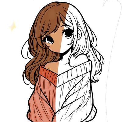 shy pretty girl wearing a sweater that is falling off one shoulder portrait