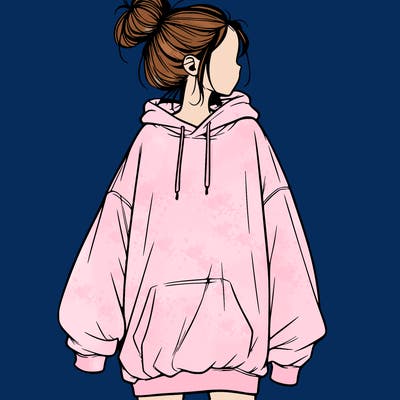 realistic girl with a oversized sweatshirt on and a bun