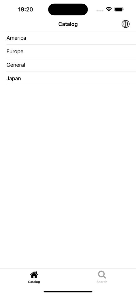 Pantalla de selección de región en la aplicación de catálogo de piezas de automóviles Honda que muestra América, Europa, General y Japón.