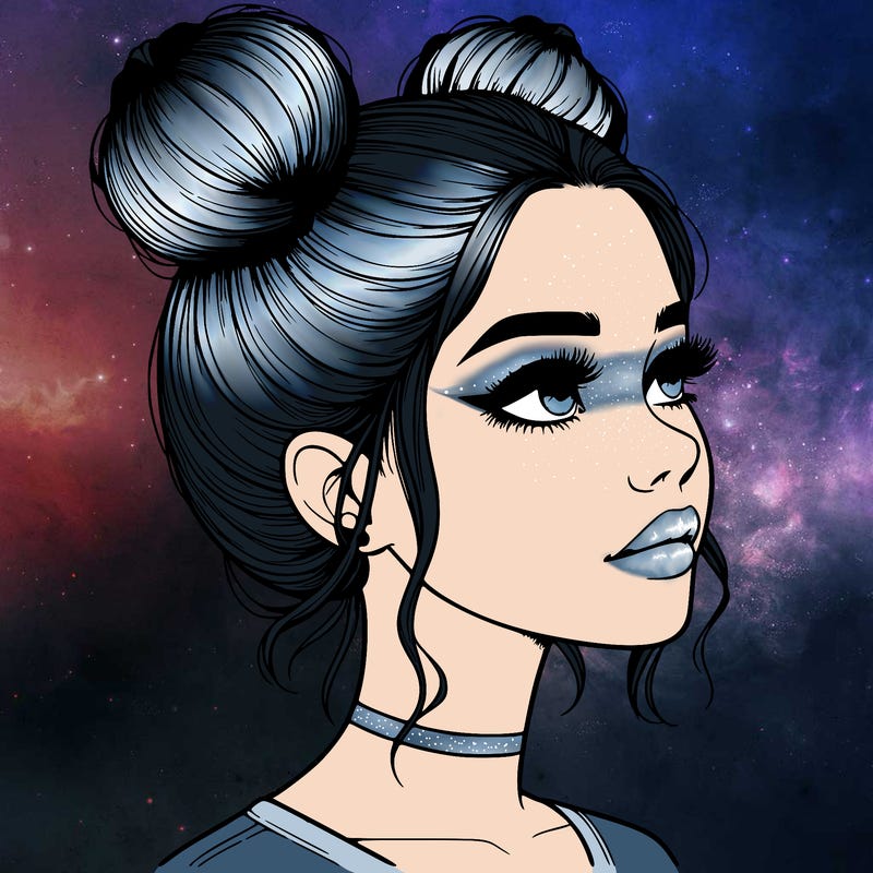 realistic girl with buns on the top of her head