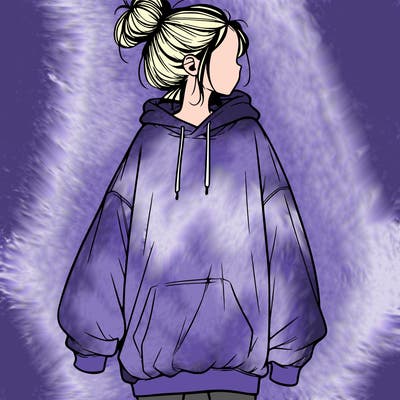 realistic girl with a oversized sweatshirt on and a bun