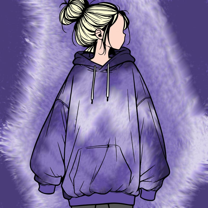 realistic girl with a oversized sweatshirt on and a bun