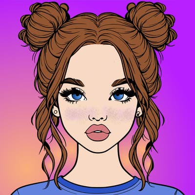 realistic girl with two buns in hair and lips