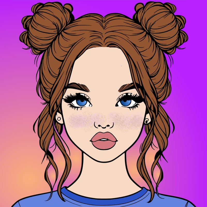 realistic girl with two buns in hair and lips
