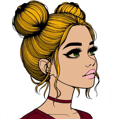 realistic girl with buns on the top of her head
