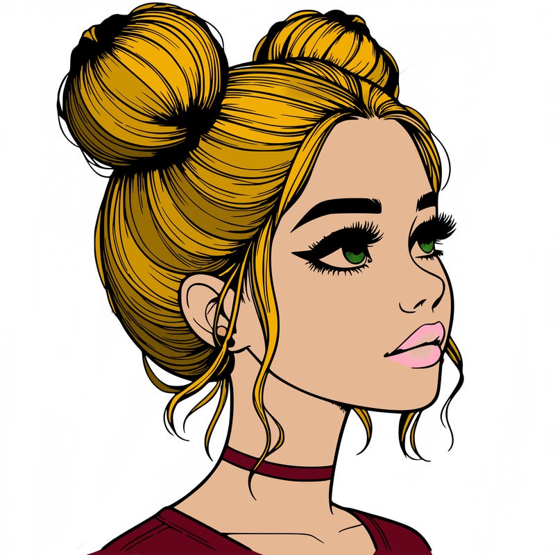 realistic girl with buns on the top of her head