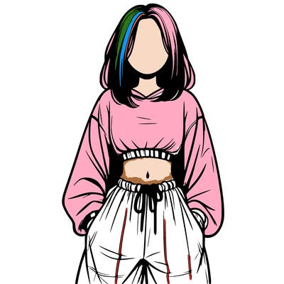realistic girl faceless with baggy pants and a crop top