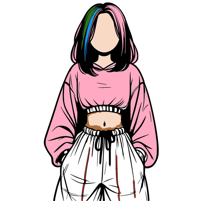 realistic girl faceless with baggy pants and a crop top