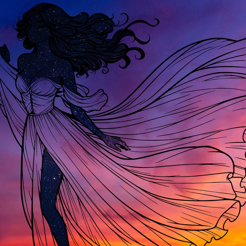 realistic woman in dress flowing the the wind