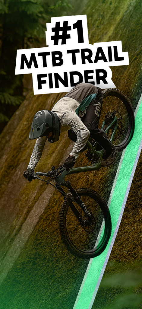 RidePal - Find Trails, Compete - A mountain biker riding on a steep descent with the text number one MTB trail finder