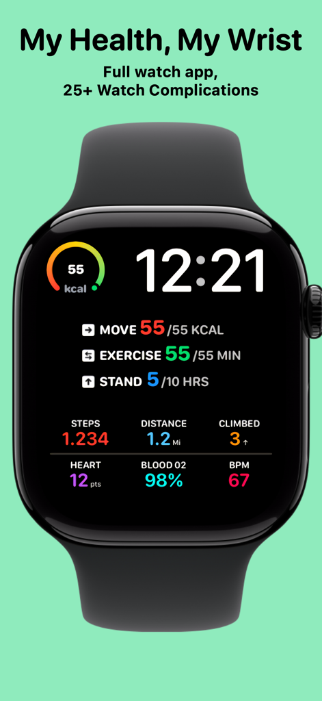 Vital Signs: My FitWidget - Apple Watch display featuring the Vital Signs FitWidget with health and fitness metrics